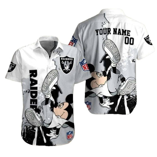 Personalized Las Vegas Raiders Mickey Hiphop White Hawaiian Shirt - Moonbestprint