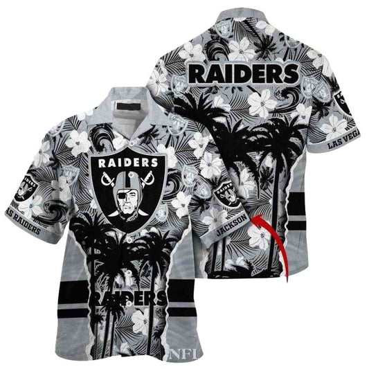 Personalized Las Vegas Raiders Monochrome Raiders Palm Contrast Hawaiian Shirt - Moonbestprint