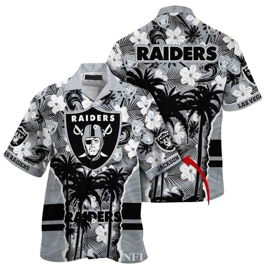 Personalized Las Vegas Raiders Monochrome Raiders Palm Contrast Hawaiian Shirt - Moonbestprint