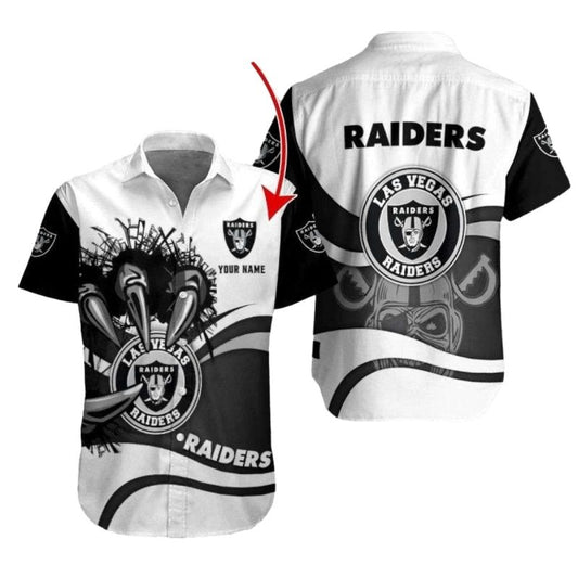 Personalized Las Vegas Raiders Monochrome Skyline Hawaiian Shirt - Moonbestprint