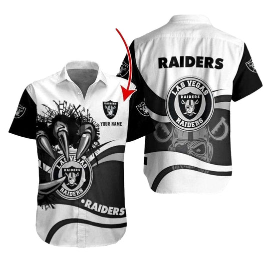 Personalized Las Vegas Raiders Monochrome Skyline Hawaiian Shirt - Moonbestprint