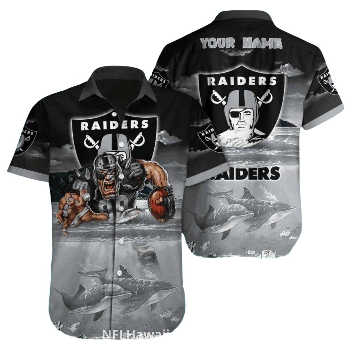 Personalized Las Vegas Raiders Ocean Waves And Mascot Hawaiian Shirt - Moonbestprint