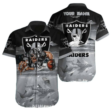Personalized Las Vegas Raiders Ocean Waves And Mascot Hawaiian Shirt - Moonbestprint