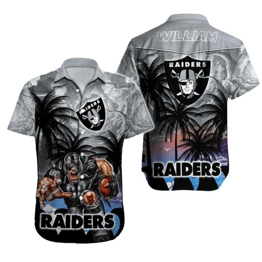 Personalized Las Vegas Raiders Palm Trees And Sunset Warrior Hawaiian Shirt - Moonbestprint