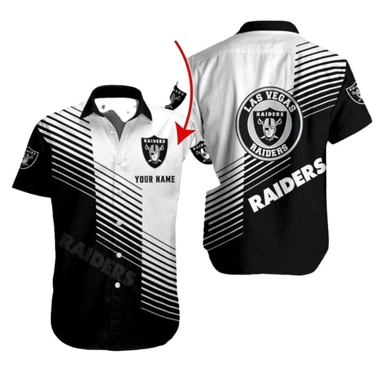 Personalized Las Vegas Raiders Pride Stripe Black And White Hawaiian Shirt - Moonbestprint