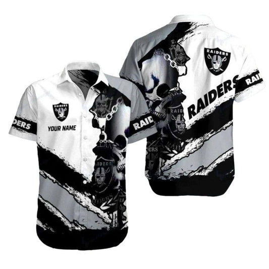 Personalized Las Vegas Raiders Sinister Skull Raiders Black And White Hawaiian Shirt - Moonbestprint