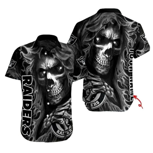 Personalized Las Vegas Raiders Skull Blitz Hawaiian Shirt - Moonbestprint