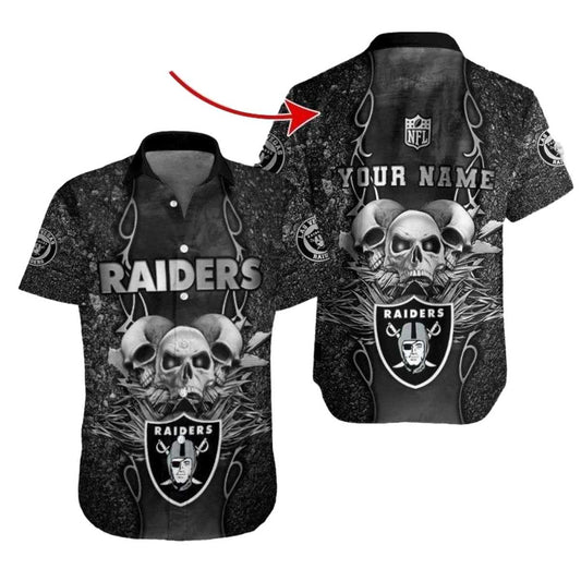 Personalized Las Vegas Raiders Skull Gothic Hawaiian Shirt - Moonbestprint