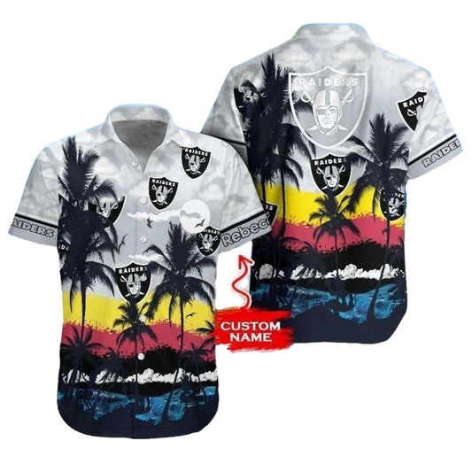 Personalized Las Vegas Raiders Sunset Palms Coconut Tree Hawaiian Shirt - Moonbestprint