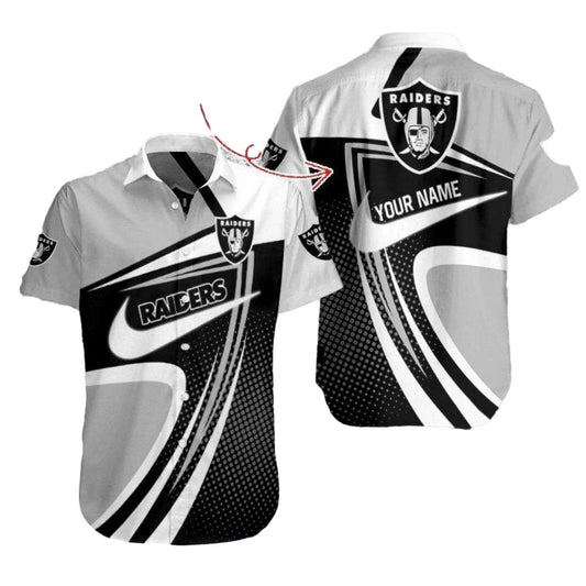 Personalized Las Vegas Raiders Swirling Speed Halftone Black Silver Hawaiian Shirt - Moonbestprint