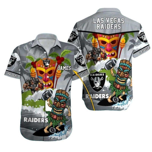 Personalized Las Vegas Raiders Tiki Mask Island Hawaiian Shirt - Moonbestprint