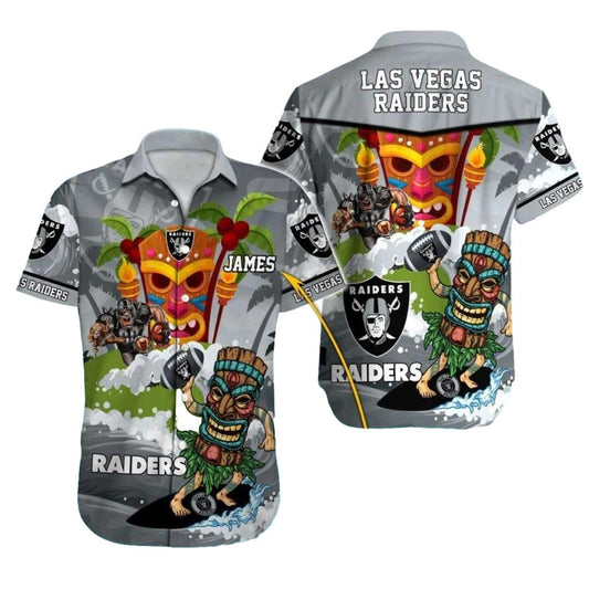 Personalized Las Vegas Raiders Tiki Mask Island Hawaiian Shirt - Moonbestprint