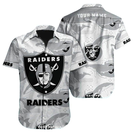 Personalized Las Vegas Raiders Whale And Ocean Pattern Grayscale Hawaiian Shirt - Moonbestprint