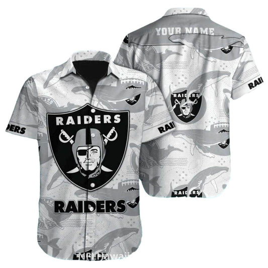 Personalized Las Vegas Raiders Whale And Ocean Pattern Grayscale Hawaiian Shirt - Moonbestprint