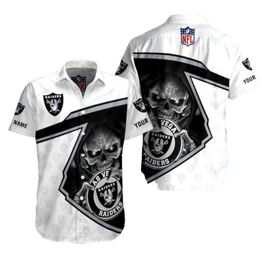 Personalized Las Vegas Raiders Whiteout Skull And Logo Hawaiian Shirt - Moonbestprint