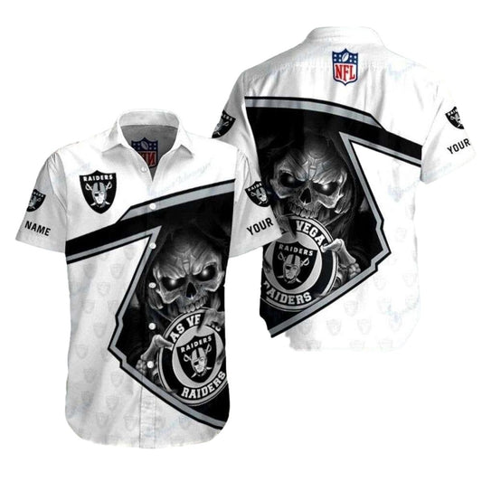 Personalized Las Vegas Raiders Whiteout Skull And Logo Hawaiian Shirt - Moonbestprint