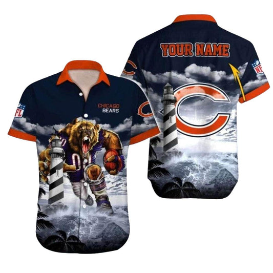 Personalized Lighthouse Vigil Chicago Bears Tropical Hawaiian Shirt Amidst The Tempest - Moonbestprint