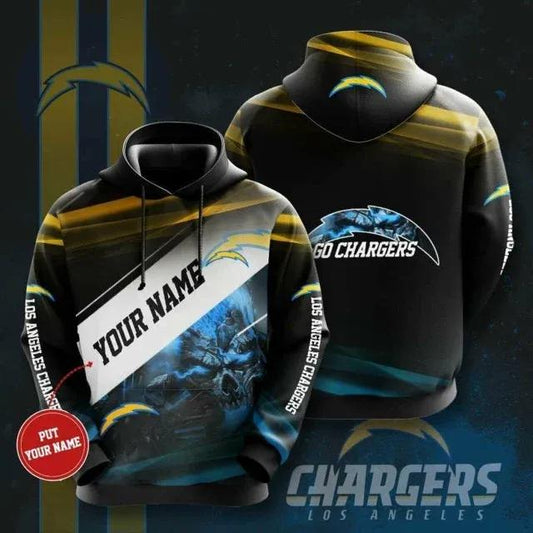 Personalized Los Angeles Chargers Sukll Light Custom Name 3D Hoodie, NFL Hoodie Moonbestprint