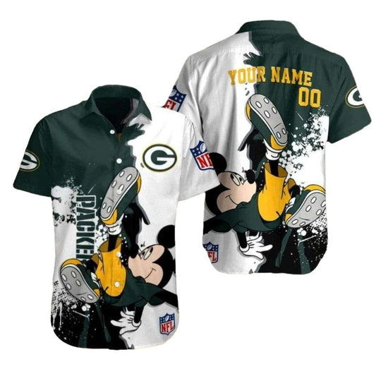 Personalized Mickey Green Bay Packers Green And White Hawaiian Shirt - Moonbestprint