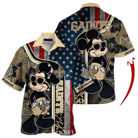 Personalized Mickey Mouse American Flag New Orleans Saints Hawaiian Shirt - Moonbestprint