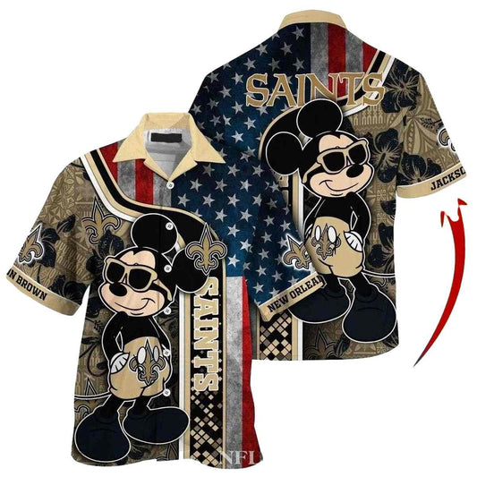 Personalized Mickey Mouse American Flag New Orleans Saints Hawaiian Shirt - Moonbestprint