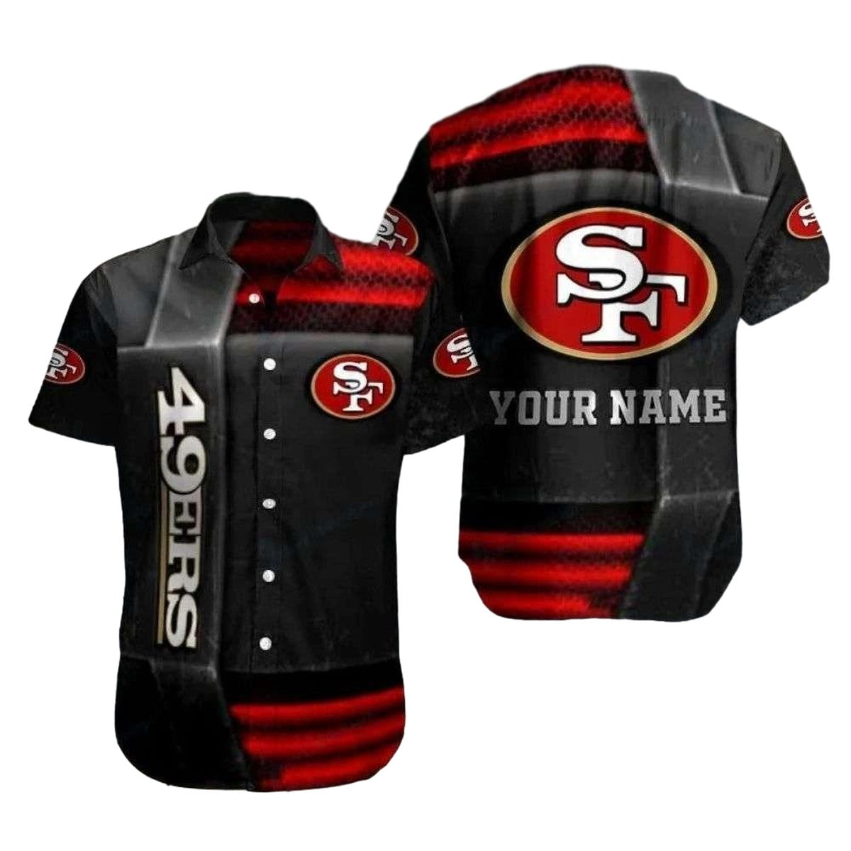Personalized Midnight Momentum San Francisco 49ers Striped Hawaiian Shirt - Moonbestprint