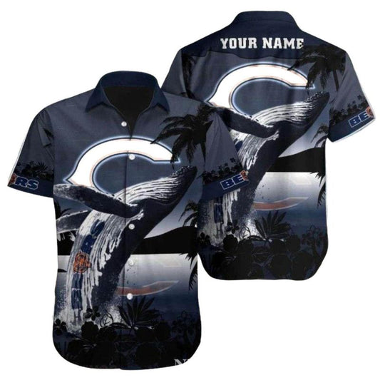 Personalized Midnight Palm Chicago Bears Starlit Silhouette Design Hawaiian Shirt - Moonbestprint