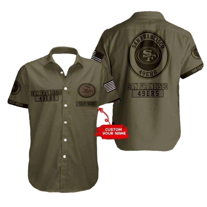 Personalized Military Tribute San Francisco 49ers Olive Hawaiian Shirt - Moonbestprint