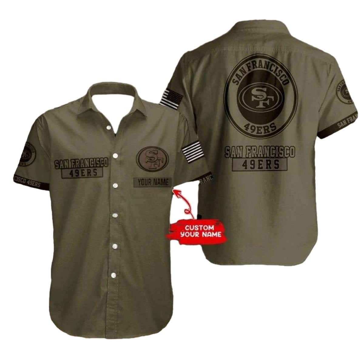 Personalized Military Tribute San Francisco 49ers Olive Hawaiian Shirt - Moonbestprint