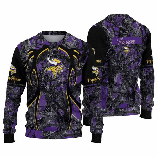 Personalized Minnesota Vikings Antlers Pattern Purple Black AOP Sweatshirt - Moonbestprint