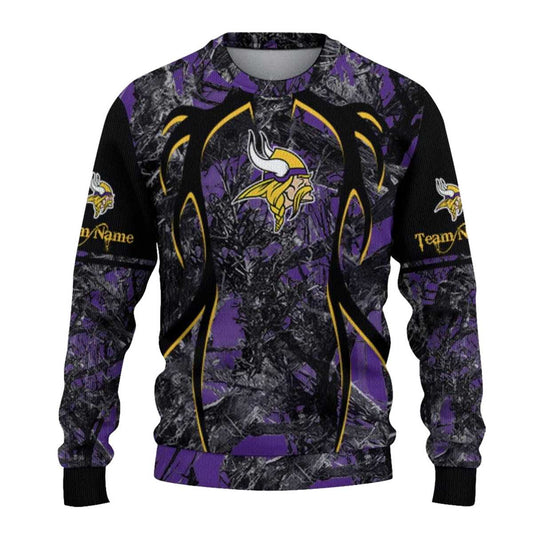 Personalized Minnesota Vikings Antlers Pattern Purple Black AOP Sweatshirt - Moonbestprint