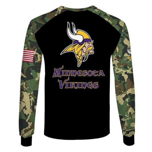 Personalized Minnesota Vikings Army Camouflage American Flag Punisher Skull AOP Sweatshirt - Moonbestprint
