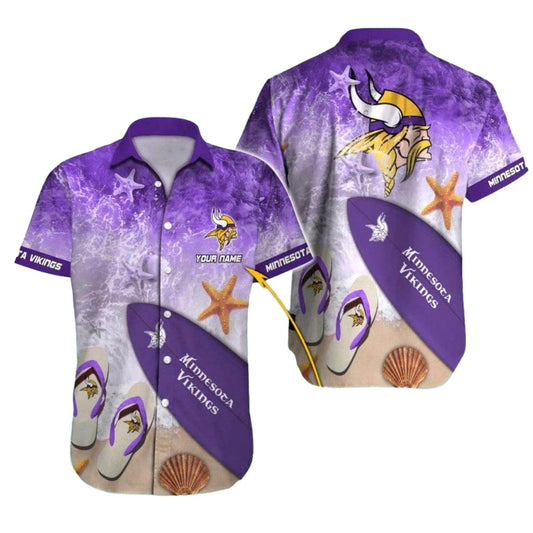 Personalized Minnesota Vikings Beach Starfish And Surfboard Hawaiian Shirt - Moonbestprint