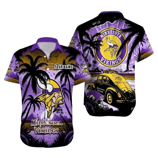 Personalized Minnesota Vikings Beachfront Classic Car Hawaiian Shirt - Moonbestprint