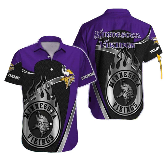 Personalized Minnesota Vikings Black And Purple Flame Hawaiian Shirt - Moonbestprint