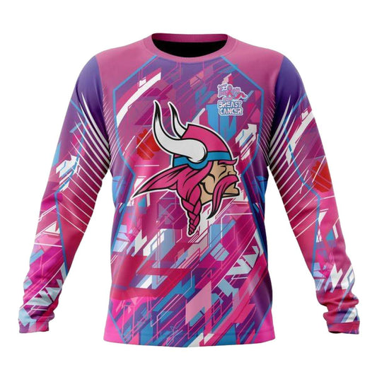 Personalized Minnesota Vikings Breast Cancer AOP Sweatshirt - Moonbestprint