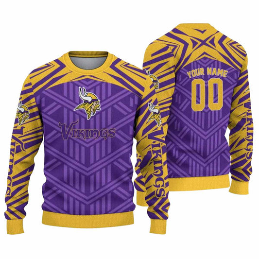 Personalized Minnesota Vikings Chevron Pattern Purple And Yellow AOP Sweatshirt - Moonbestprint