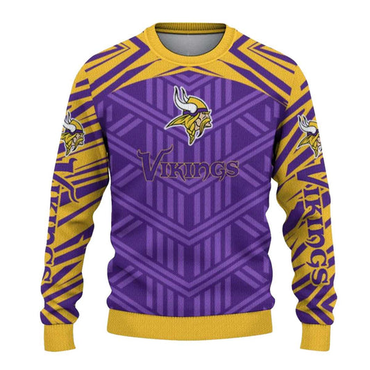 Personalized Minnesota Vikings Chevron Pattern Purple And Yellow AOP Sweatshirt - Moonbestprint
