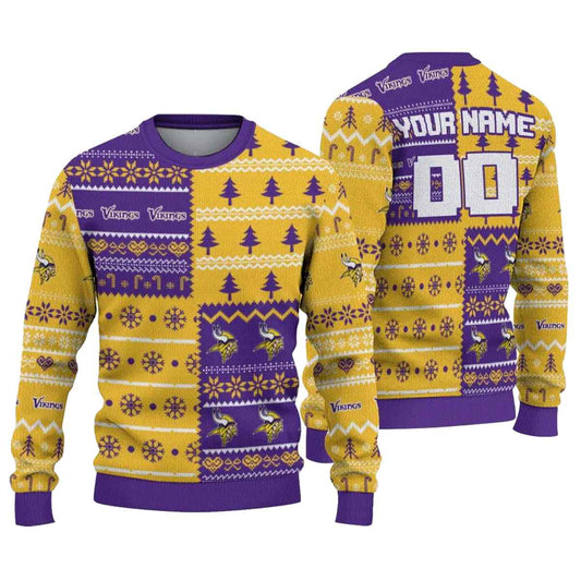 Personalized Minnesota Vikings ChristmasTree Bands White AOP Sweatshirt - Moonbestprint