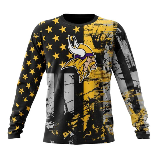 Personalized Minnesota Vikings Classic Grunge American Flag AOP Sweatshirt - Moonbestprint