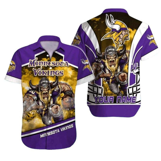 Personalized Minnesota Vikings Fierce Warrior And Gold Hawaiian Shirt - Moonbestprint