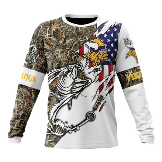 Personalized Minnesota Vikings Fishing With Flag Of USA AOP Sweatshirt - Moonbestprint