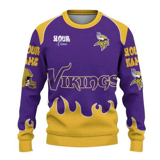 Personalized Minnesota Vikings Flame Border Purple AOP Sweatshirt - Moonbestprint