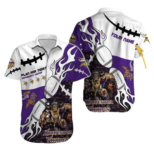 Personalized Minnesota Vikings Flames Ball And Mascot Hawaiian Shirt - Moonbestprint