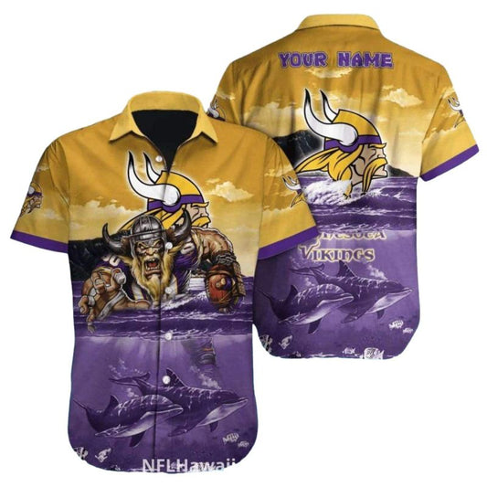 Personalized Minnesota Vikings Golden Sunset Ocean Hawaiian Shirt - Moonbestprint