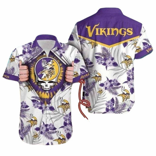 Personalized Minnesota Vikings Grateful Dead Floral Hawaiian Shirt - Moonbestprint