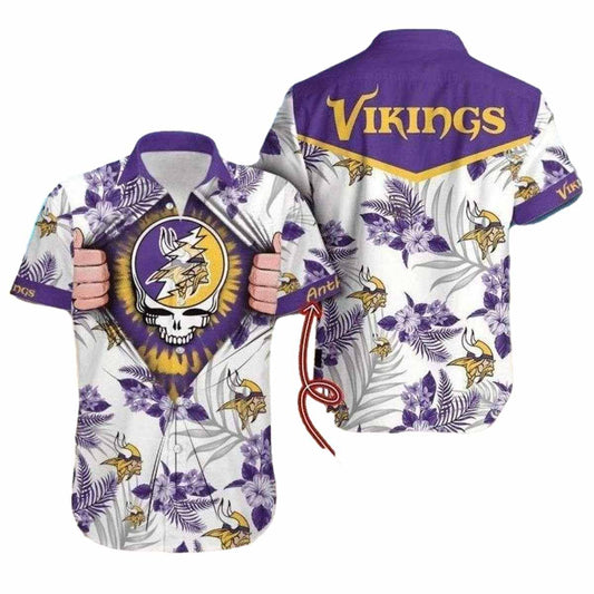 Personalized Minnesota Vikings Grateful Dead Floral Hawaiian Shirt - Moonbestprint