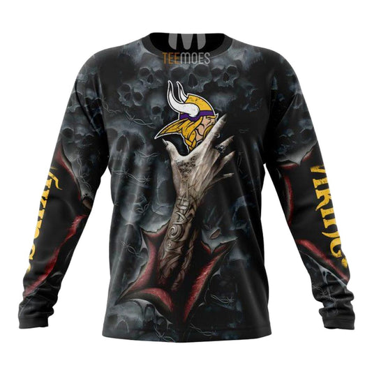 Personalized Minnesota Vikings Halloween Horror Skull AOP Sweatshirt - Moonbestprint