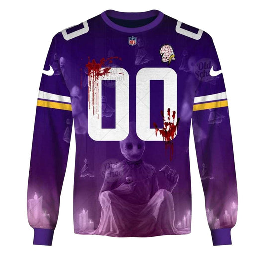 Personalized Minnesota Vikings Halloween Jersey Purple AOP Sweatshirt - Moonbestprint