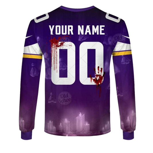 Personalized Minnesota Vikings Halloween Jersey Purple AOP Sweatshirt - Moonbestprint